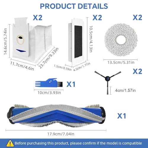 HASTHIP® 20PCS Replacement Parts for Ecovacs T30 Omni PRO Spare Accessories with 1 Main Brush 2 Side Brushes 2 Mop Cloth Filters Cleaning Tools Dust Bags HASTHIP® 20PCS Replacement Parts for Ecovacs T30 Omni PRO Spare Accessories with 1 Main Brush 2 Side Brushes 2 Mop Cloth Filters Cleaning Tools Dust Bags